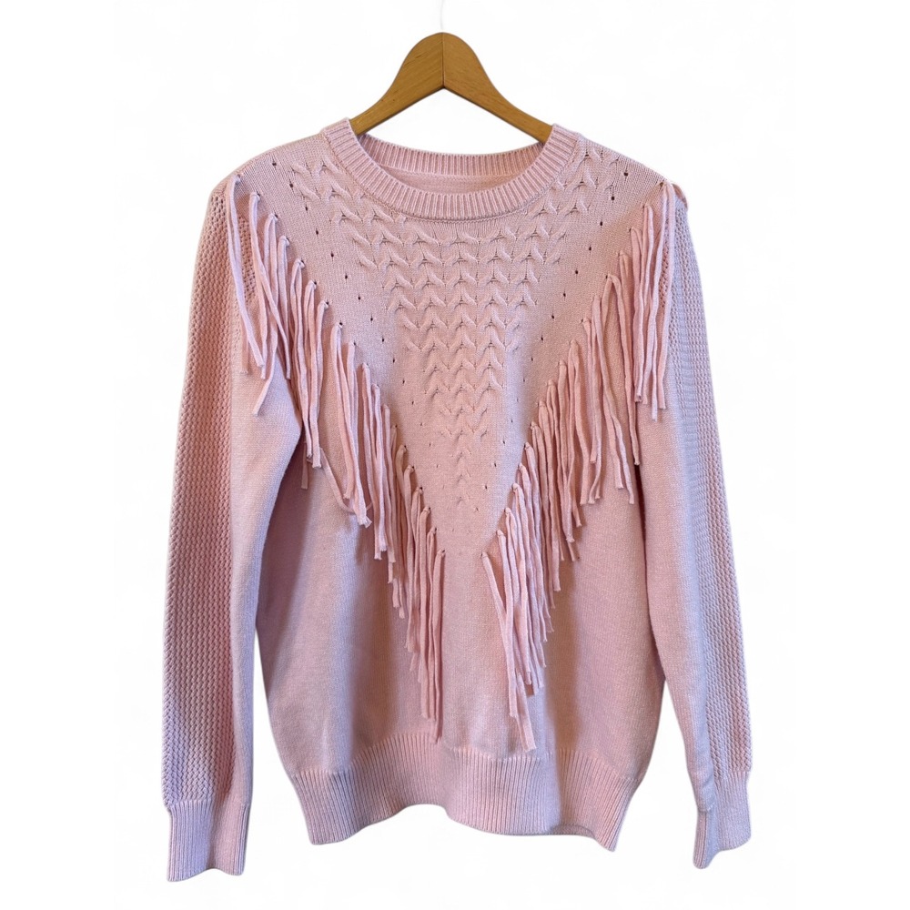 Pretty Pink NWOT Wmns Soft Fringe Casual Western Boho M Sweater Tassels Cowgirl